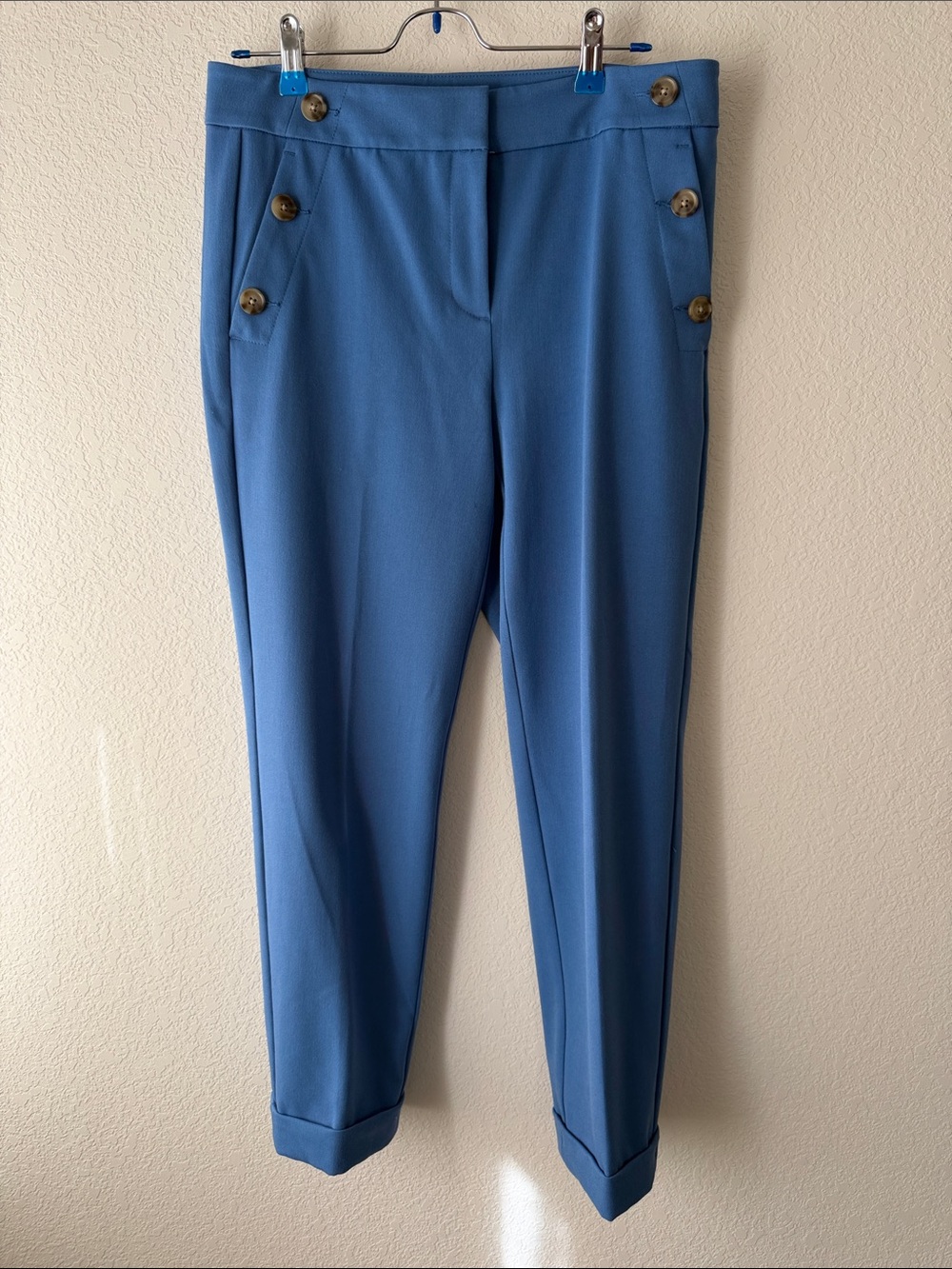 LOFT Blue Button-Accent Cropped Trousers